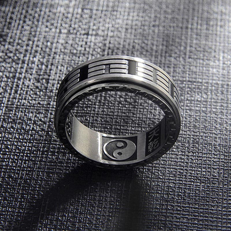 Rotatable Bagua Yin Yang Titanium Steel Balance Spinner Ring
