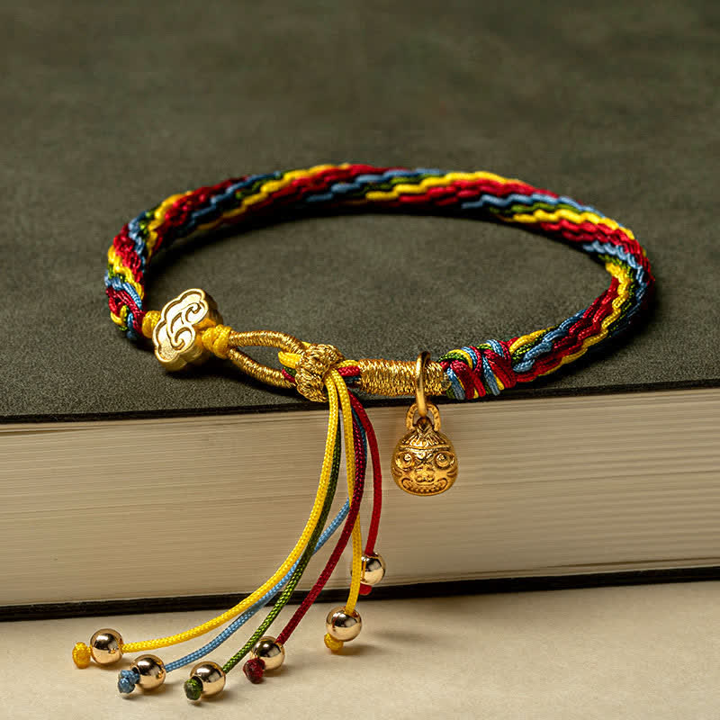 Gold Swallowing Beast Family Luck Reincarnation Knot Colorful String Bracelet