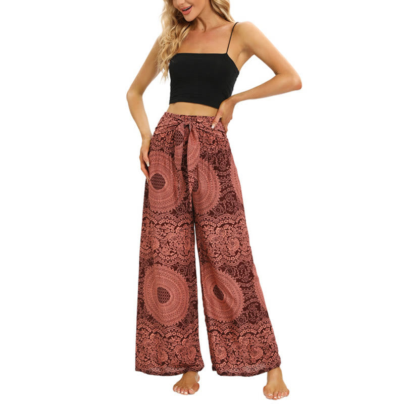 Boho Lace-up Wide Leg Pants Women's Yoga Pants