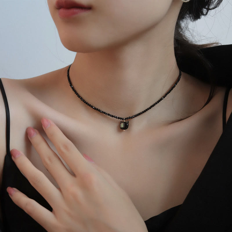 Black Spinel Cute Cat Motivate Choker Necklace