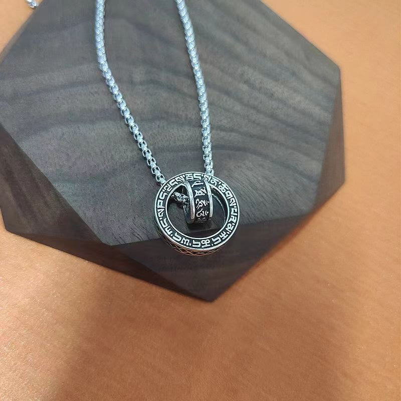 Tibetan Om Mani Padme Hum Carved Peace Purity Chain Necklace Pendant