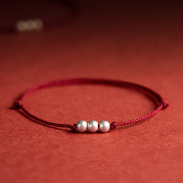 925 Sterling Silver Three Beads Protection String Bracelet Anklet