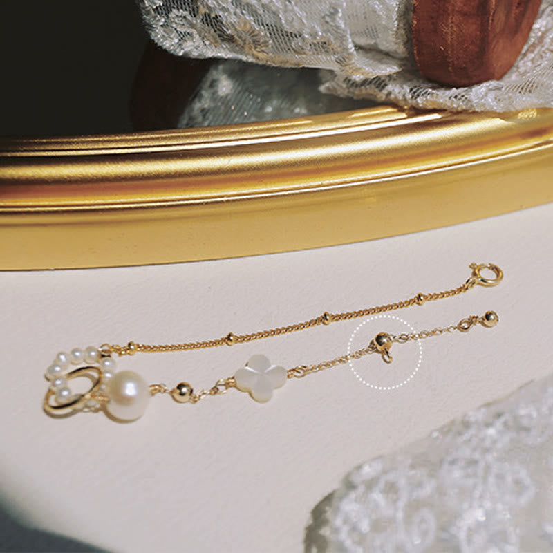 14K Gold Plated Pearl Double Peace Buckle Healing Chain Bracelet