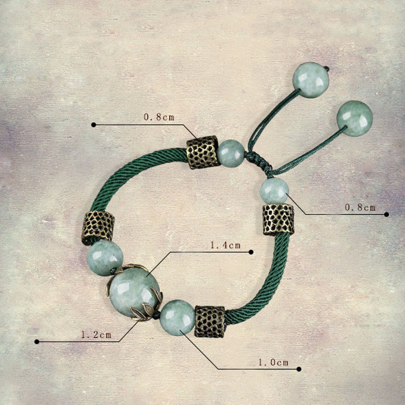 Handmade Green Rope Adjustable Jade Bead Minimalist Bracelet
