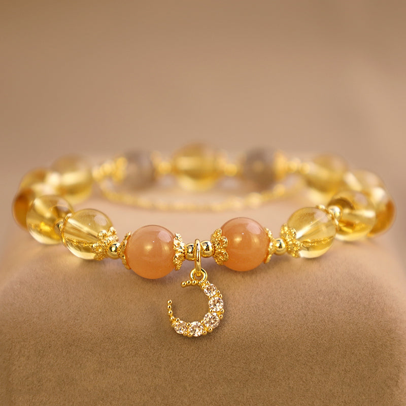 Citrine Moonstone Sunstone Celestial Moon Charm Gemstone Bracelet