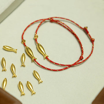 14K Gold Plated Koi Fish Red String Braided Bracelet