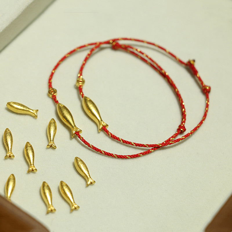 14K Gold Plated Koi Fish Red String Braided Bracelet