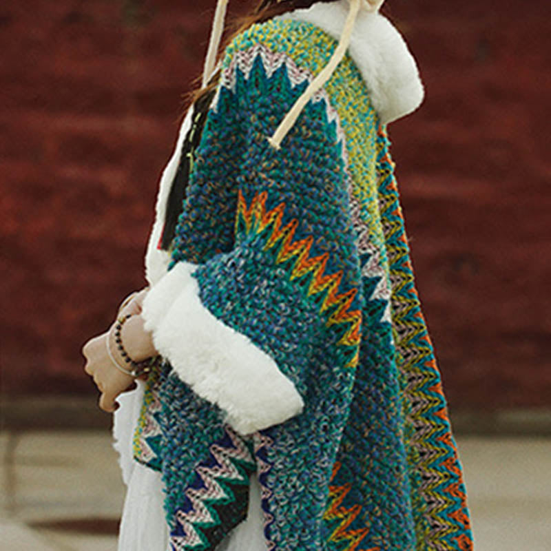 Tactile Striped Knitted Travel Meditation Tibetan Shawl
