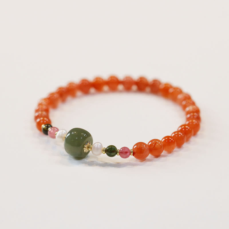 Natural Red Agate Hetian Jade Bead Confidence Calm Bracelet