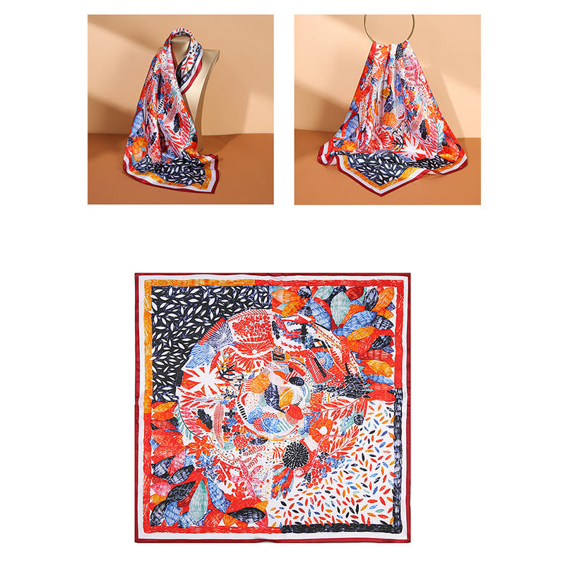 Pastoral Scene Hot Air Balloon Spring Blossom 100% Mulberry Silk Neck Hair Scarf