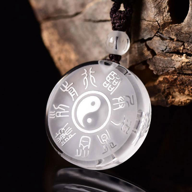 Taoism Five Sacred Mountains Yin Yang Symbol Liuli Crystal Balance Necklace Pendant Key Chain