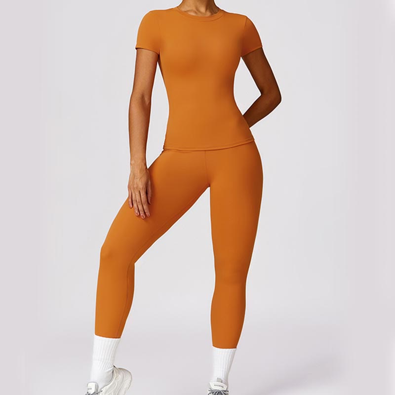 Women Short Sleeve T-Shirt Top High Waist Leggings Pants For Sports Yoga