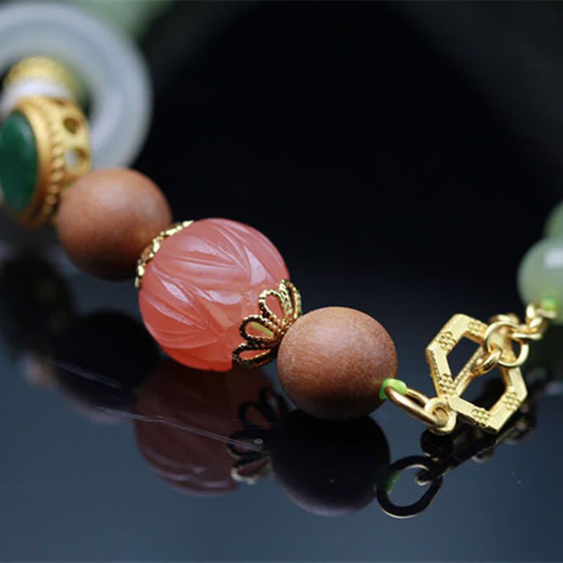 Natural Hetian Jade and Amber Lotus Beaded Red Agate Energy Bracelet