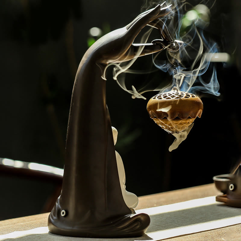 Mudra Hand LED Ceramic Backflow Smoke Fountain Incense Burner