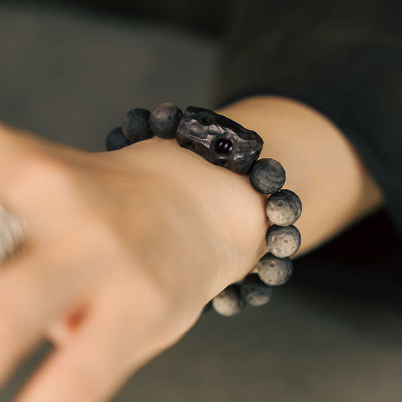 Grounding Silver Sheen Obsidian & Ebony Wood Bead Bracelet for Centered Balance
