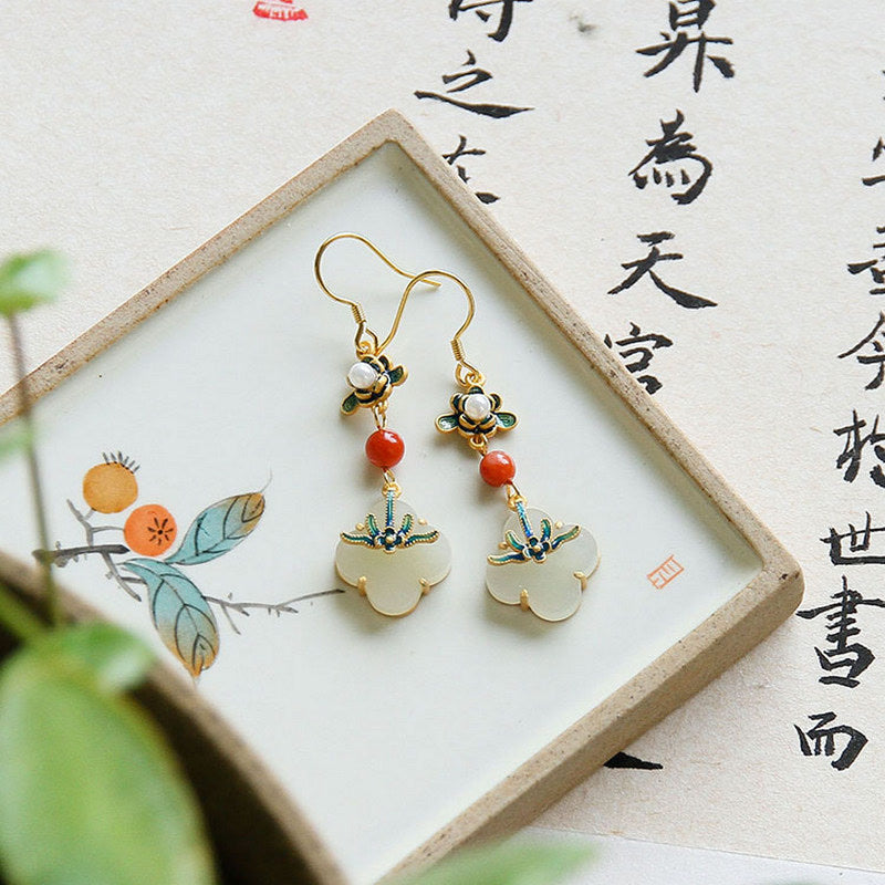 Lucky Four Leaf Clover Jade Abundance Copper Earrings