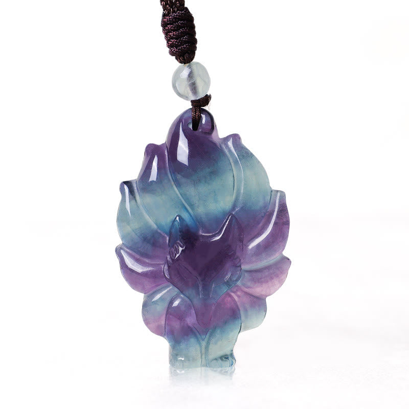 Natural Fluorite Gold Sheen Obsidian Fox Pendant Protection Necklace