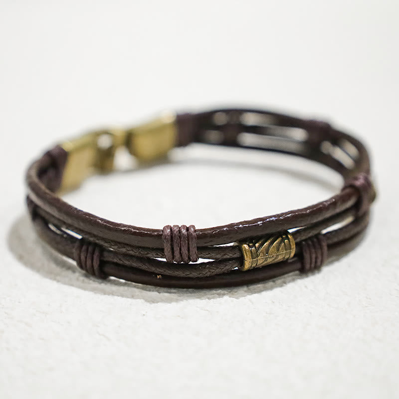 Vintage Leather Wrist Band Brown Rope Layered Bracelet Bangle