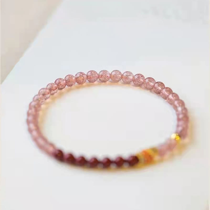 Natural Strawberry Quartz Cinnabar Lucky Koi Fish Healing Bracelet