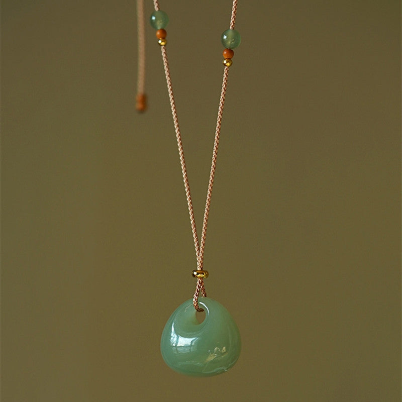 Natural Jade Luck Prosperity Necklace Pendant (Random Color)
