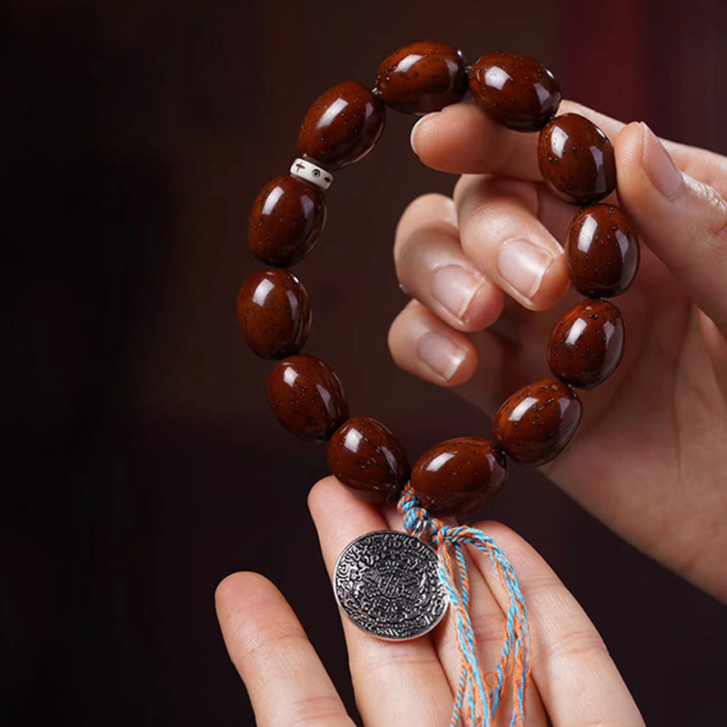 Tibetan Bodhi Seed Bracelet with Purple Gold Rat & Bagua Nine Palaces Charm