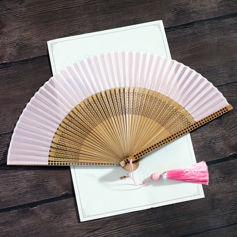 Vintage Handheld Folding Fan With Bamboo Frames