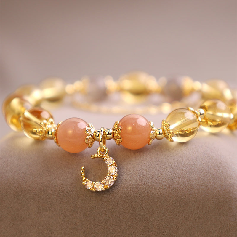 Citrine Moonstone Sunstone Celestial Moon Charm Gemstone Bracelet