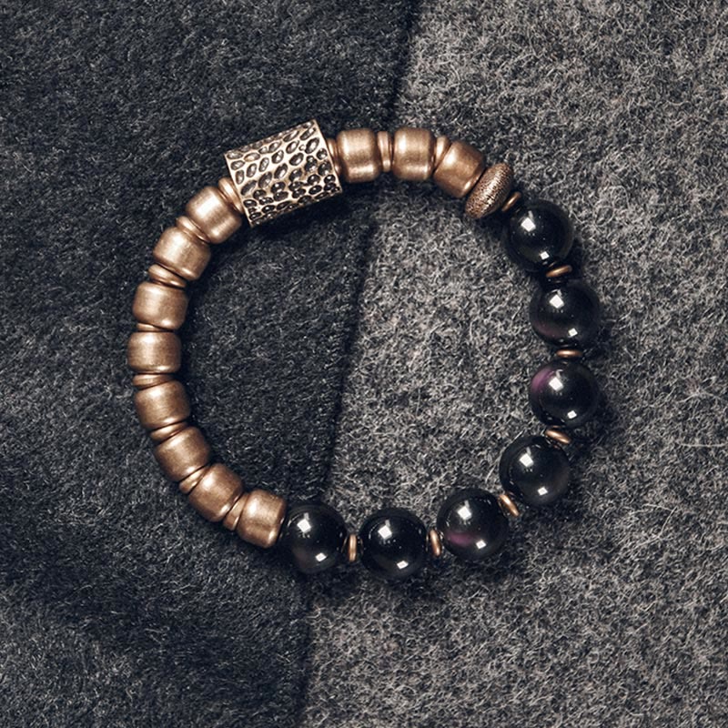 Lava Rock Stone Rainbow Obsidian Copper Support Healing Bracelet