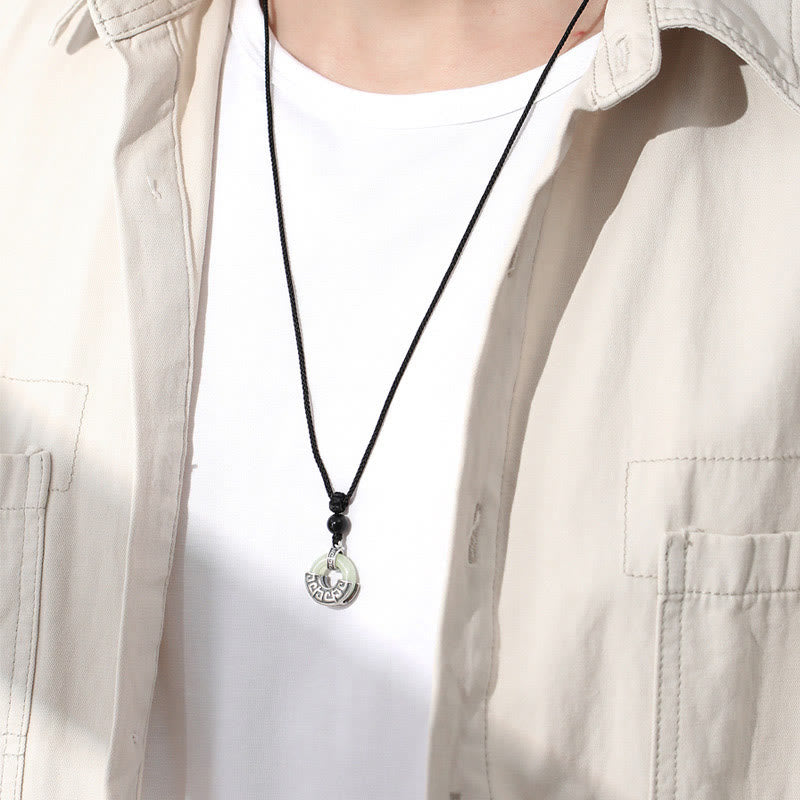 925 Sterling Silver Natural Hetian Jade Peace Buckle Prosperity Necklace Pendant