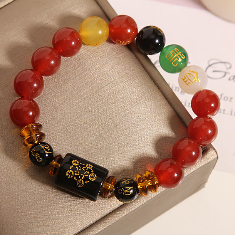 Five Elements Black Onyx Red Agate Wisdom Wealth Bracelet