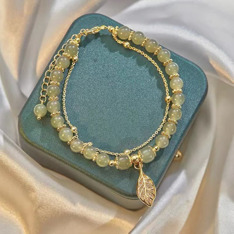 Jade Leaf Ginkgo Tulip Peanut Fu Character Luck Beaded Bracelet