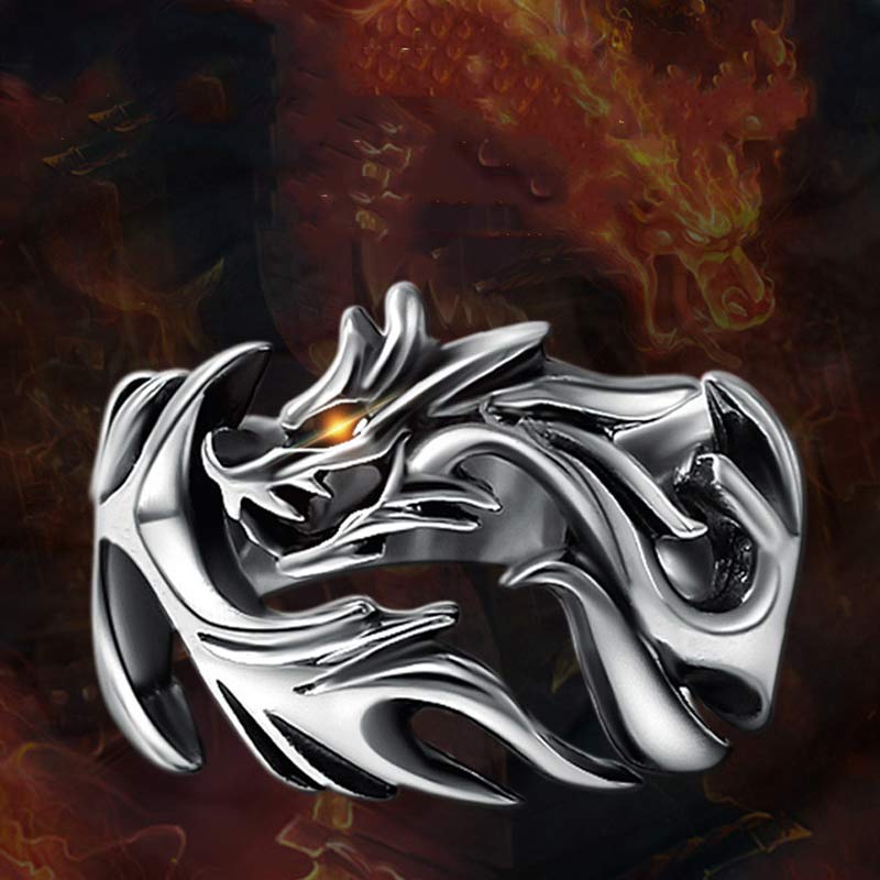 Intricate Dragon Pattern Adjustable Alloy Statement Ring for Men and Women