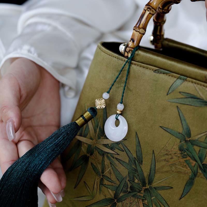 Yellow Green Bamboo Leaves Bamboo Handles Handbag