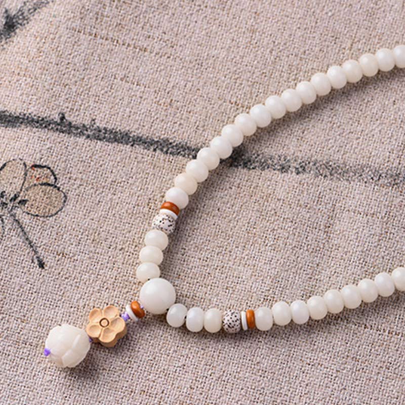 Tibetan White Jade Bodhi Lotus Blessing Bracelet