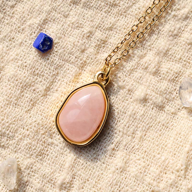 Natural Gemstone Blessing Pendant Necklace with Amethyst and Rose Quartz