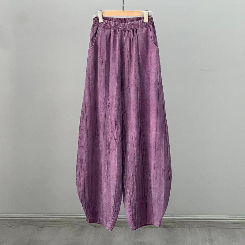 Ramie Cotton Linen Pants Tie-dye Design Trousers Loose Zen Yoga Women's Pants with Pockets