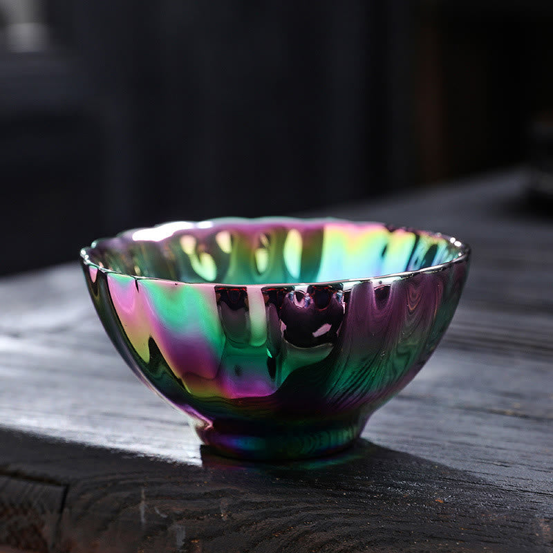 Vivid Peacock Lotus Inlaid Design Colorful Chinese Jianzhan Ceramic Teacup Kung Fu Tea Cup