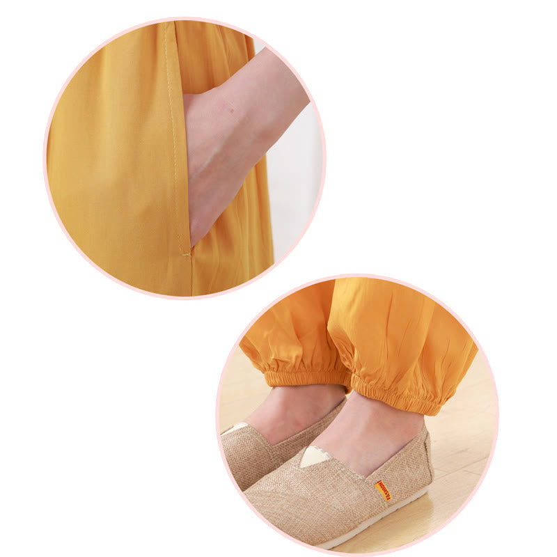 2Pcs Half Sleeve T-Shirt Pants Meditation Zen Tai Chi Cotton Linen Clothing Unisex Set