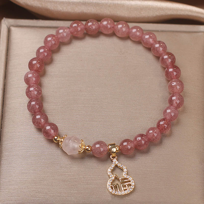 Strawberry Quartz Gourd Fu Character Charm Positive Bracelet