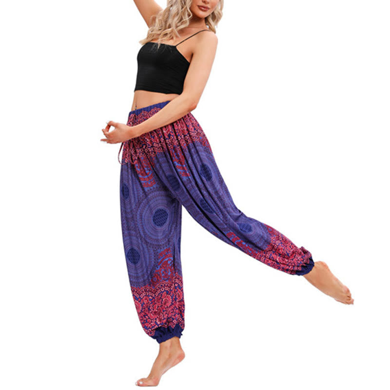 Breathable Smocked Floral Print Mindful Movement Harem Pants
