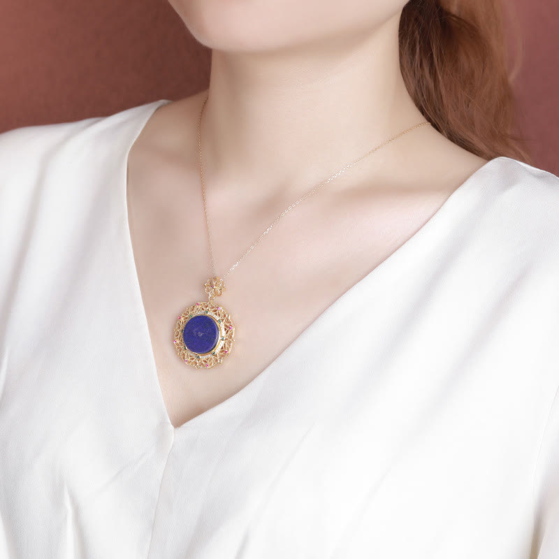 925 Sterling Silver Plated Gold Lazurite Positive Necklace Pendant