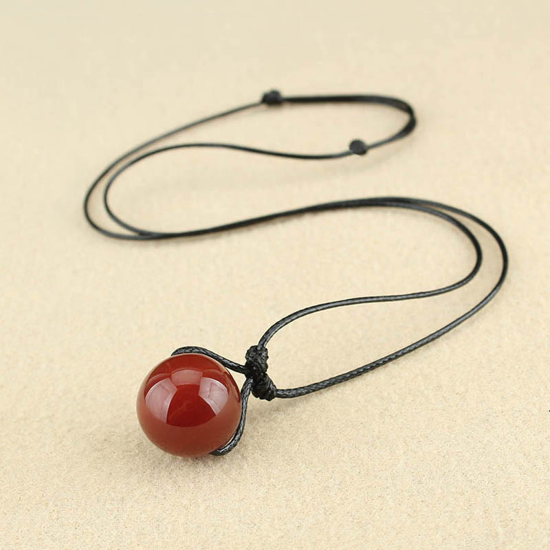 Red Agate Bead Confidence Leather Rope Necklace Pendant
