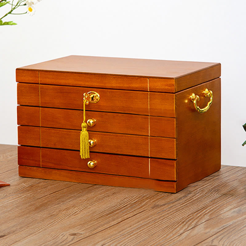 Retro Solid Wood Jewelry Box Four-Layer Wooden Jewelry Storage Box