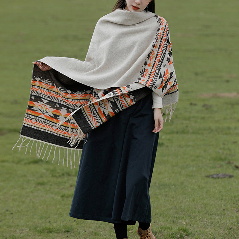 Tibetan Shawl Colorful Geometry Winter Cozy Travel Scarf Wrap