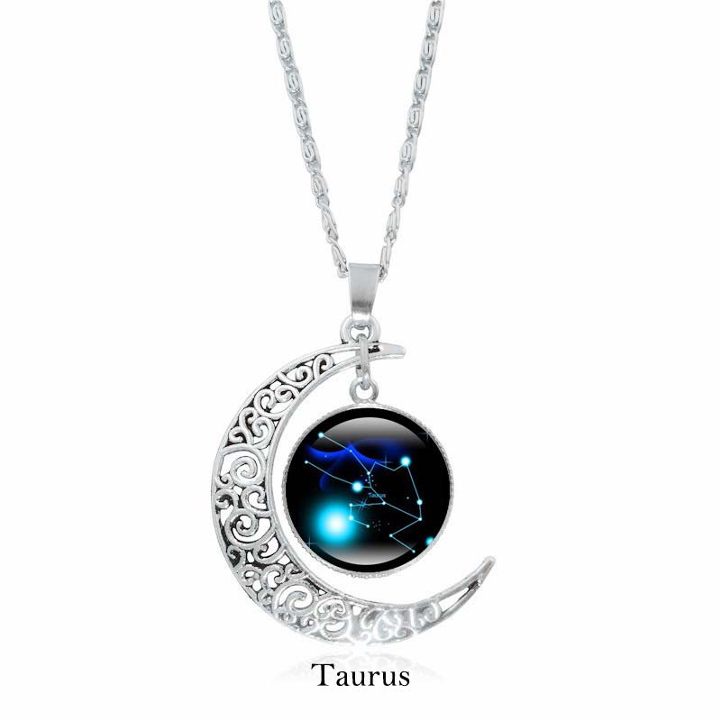 12 Constellations of the Zodiac Moon Protection Necklace Chain Pendant