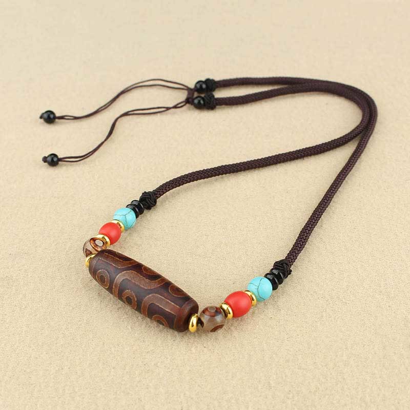 Tibetan Nine-Eye Dzi Bead Three-eyed Dzi Bead Protection String Necklaces Pendant