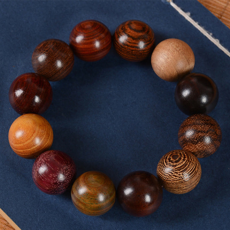 Multicolored Sandalwood Beaded Bracelet for Grounding & Balance