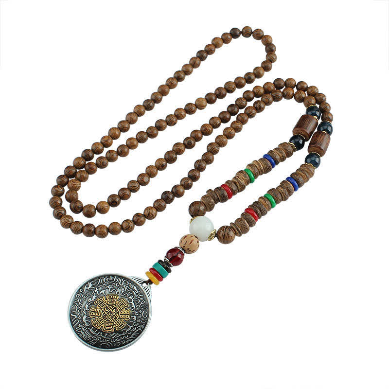 Tibetan Om Mani Padme Hum Prayer Wheel Rotation Vajra Wood Necklace Pendant