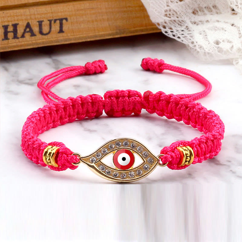 Handmade Evil Eye Red String Braided Bracelet with Gold or Silver Border