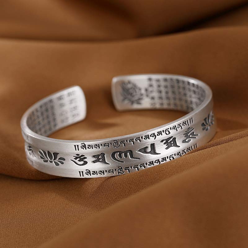 999 Sterling Silver Om Mani Padme Hum Lotus Wisdom Bracelet Bangle